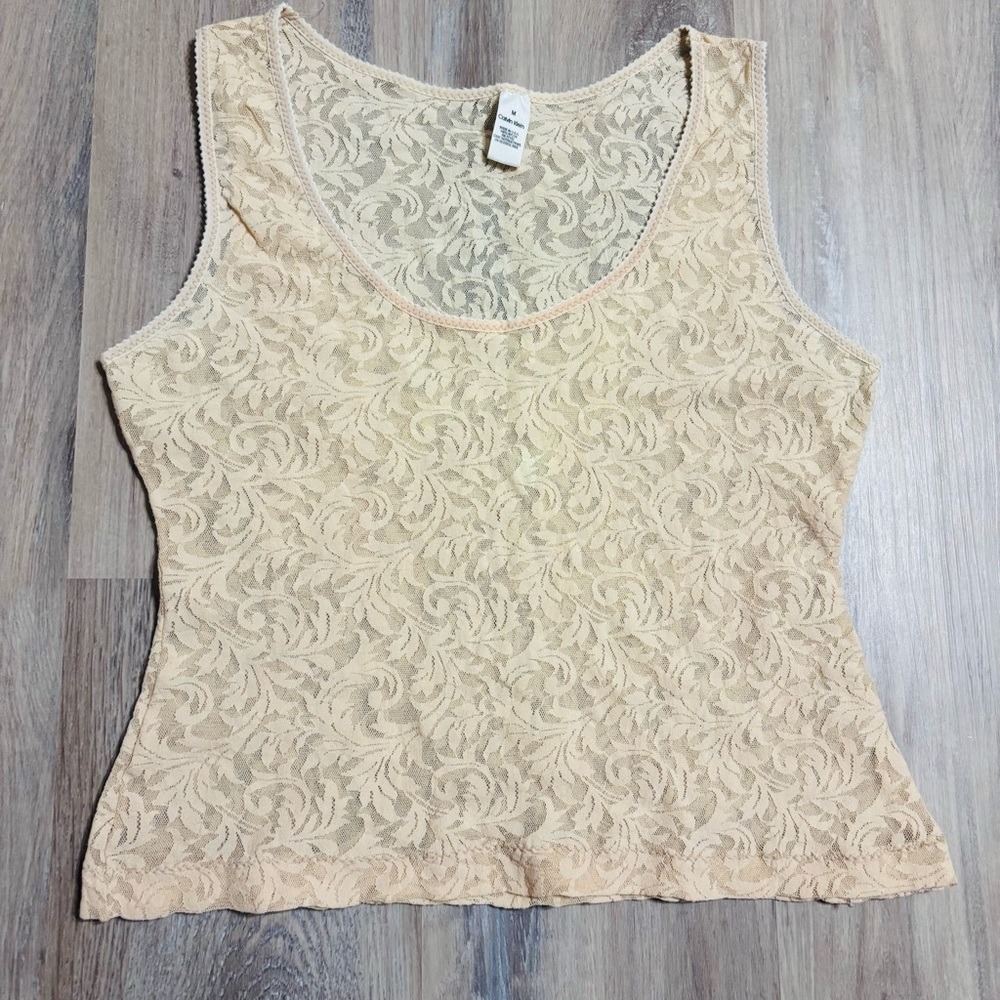 Y2K Calvin Klein Mesh Floral Beige/peach tank size medium